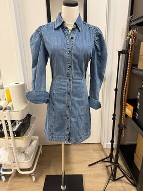 Frame Denim Light Blue Button-Front Shirt Dress